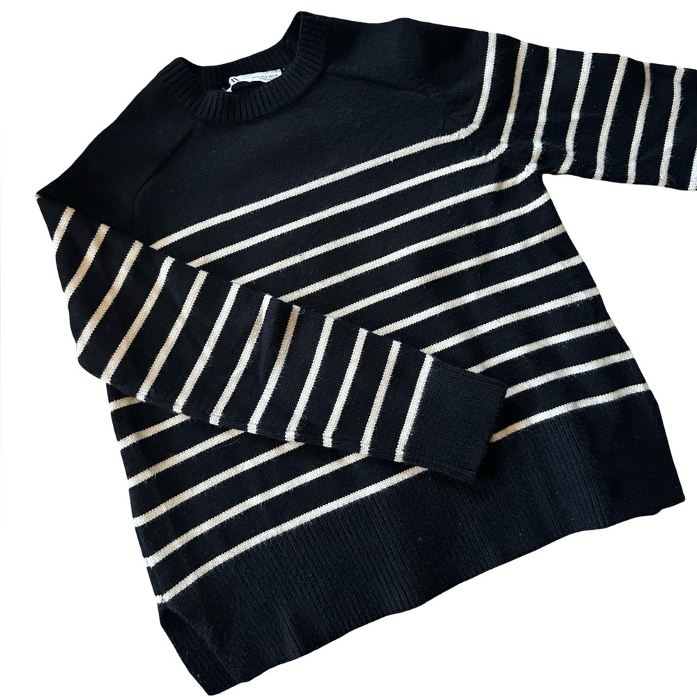 Zara Striped Crewneck Cropped Sweater Black and White Sz S